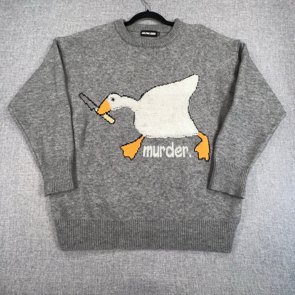 Aelfric Eden Murder Goose Sweater Womens L Gray Oversized Knit Edgy Streetwear